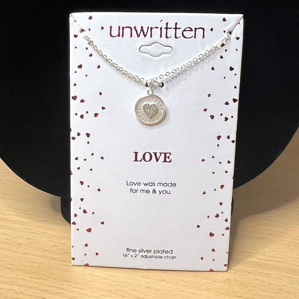 UNWRITTEN LOVE Fine Silver Plated Chain Necklace 16"+2" Adjustable Chain